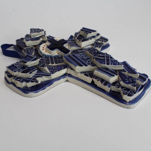 J. Duban Designs Handcrafted Broken Tile Mosaic Art Hanging Cross Cobalt - Picture 7 of 8